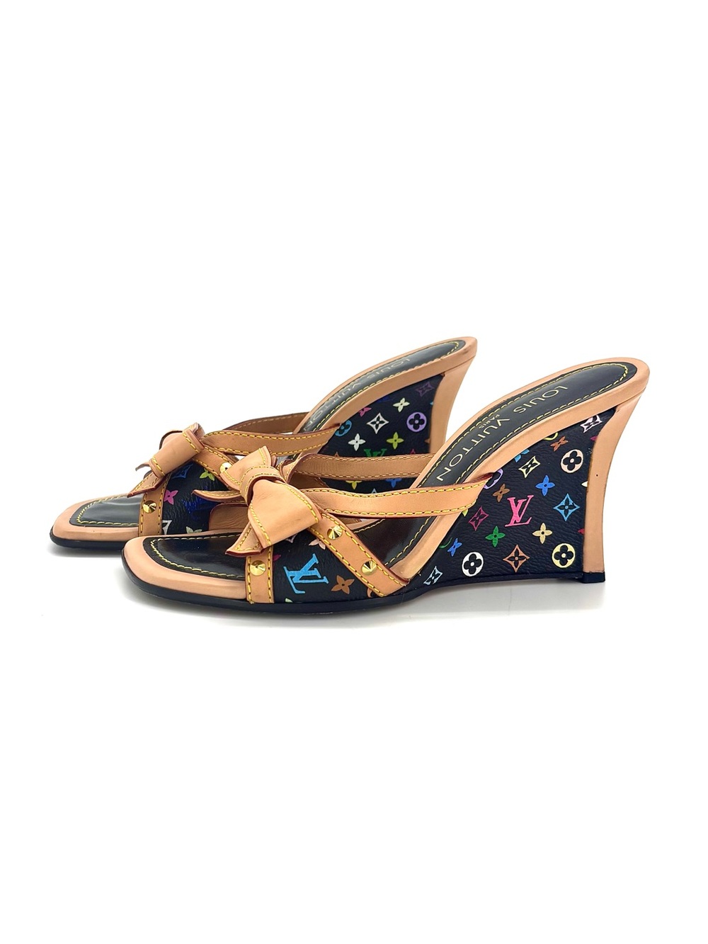 Louis Vuitton Takashi Murakami Retro Vintage Bow Monogram Wedge Sandals 35.5